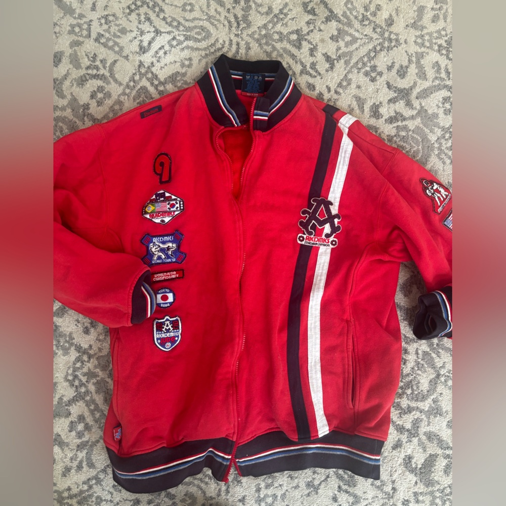 Akademiks Red Jacket with Striped Accents